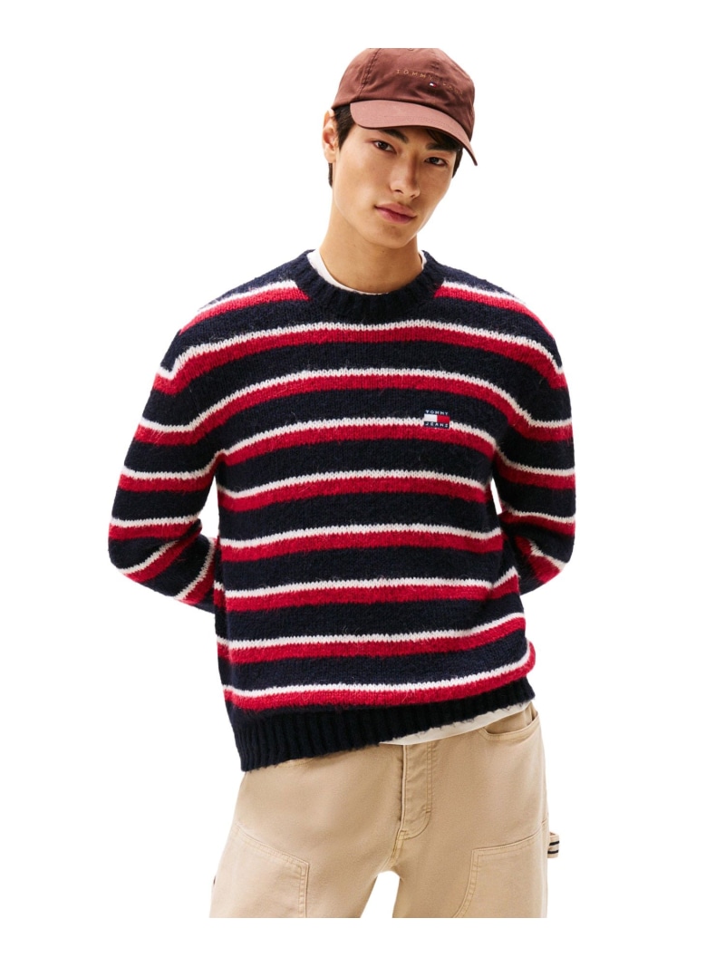 【SALE/40%OFF】TOMMY JEANS レギュラーブラッシュドボーダーバッジセーター トミーヒルフィガー トップス ニット レッド【RBA_E】【送料無料】