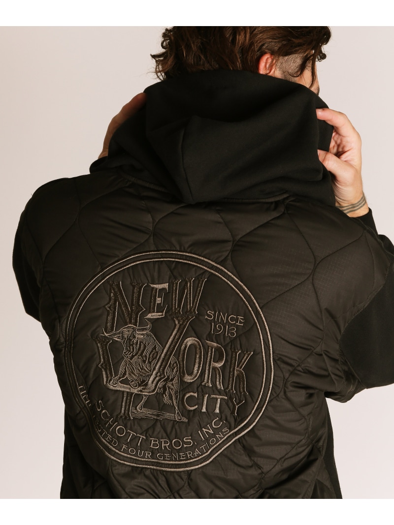 【SALE／30%OFF】Schott QUILTED COMBI. ZIP HOODED/キルティング コンビ ジップパーカー ショット トップス パーカー・フーディー ブルー ブラック【RBA_E】【送料無料】