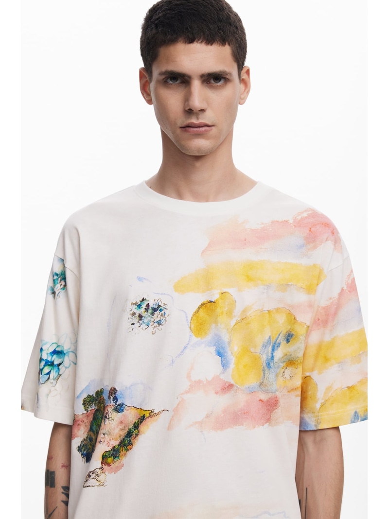 Desigual 水彩画の半袖Tシャツ デシグアル トップス カットソー・Tシャツ ベージュ【送料無料】