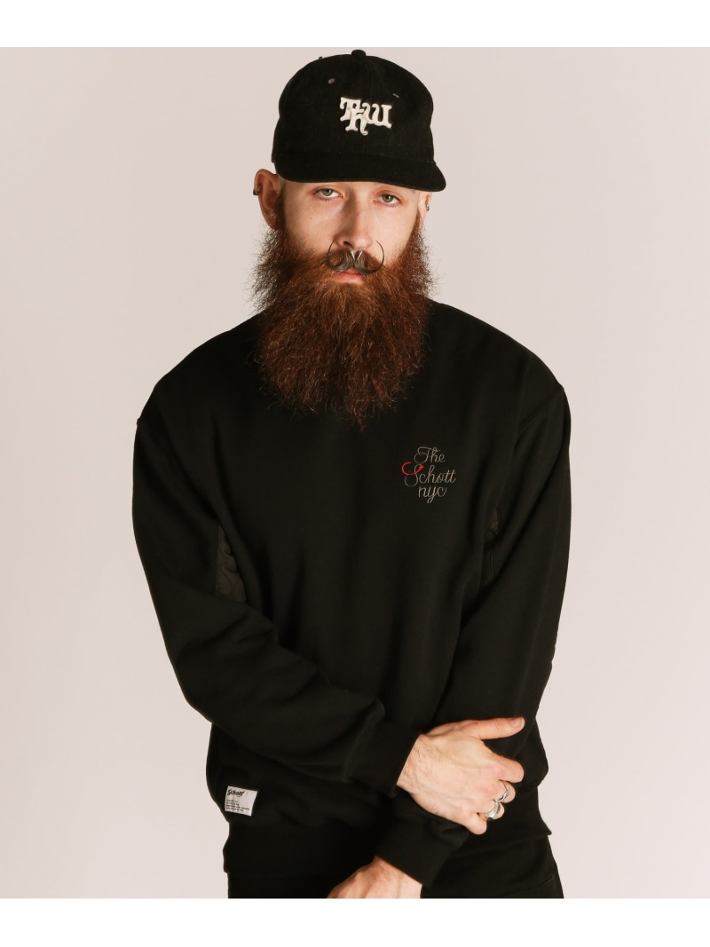 【SALE／30%OFF】Schott QUILTED COMBI. CREW SWEAT/キルティング コンビ クルースウェット ショット トップス スウェット・トレーナー ブルー ブラック【RBA_E】【送料無料】