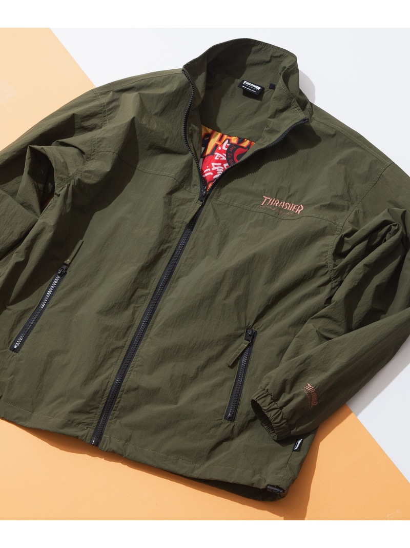 THRASHER THRASHER/(M)ナイロン 裏総柄 上衣 ジーンズメイト ジャケット・アウター ナイロン上衣 カーキ緑であること 黒いこと【貨物輸送無料】