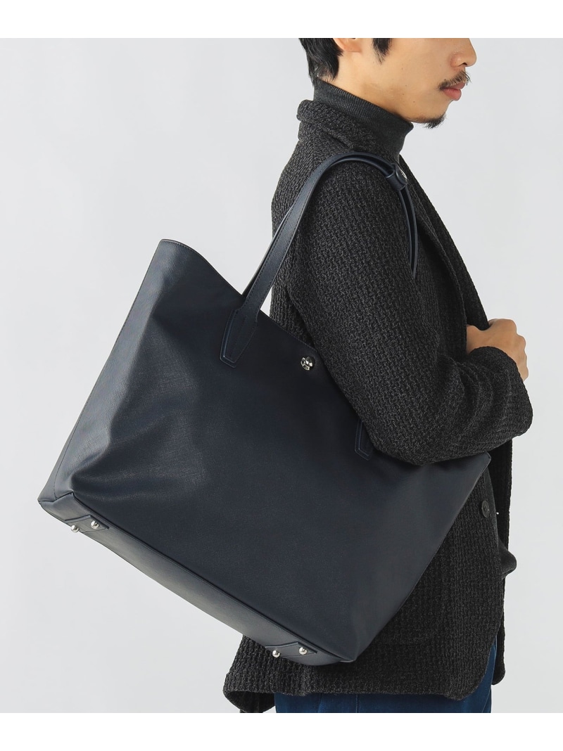 BEAMS HEART MEN フェイクレザー トートバッグ(A4サイズ収納可能) ビームス ハート バッグ トートバッグ ブラック ネイビー【送料無料】| Fashion Men