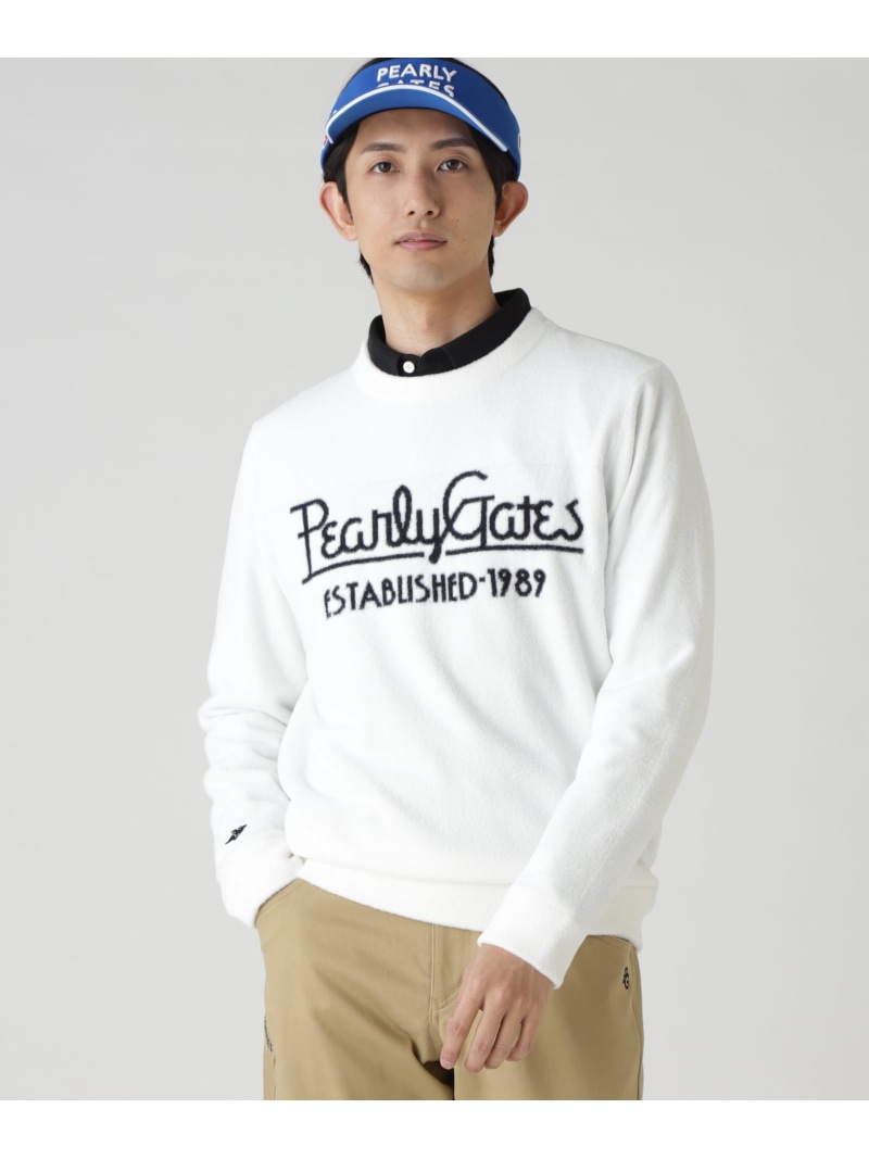 PEARLY GATES 裏付きクルーネックニットプルオーバー パーリーゲイツ トップス ニット ホワイト カーキグリーン ネイビー【送料無料】