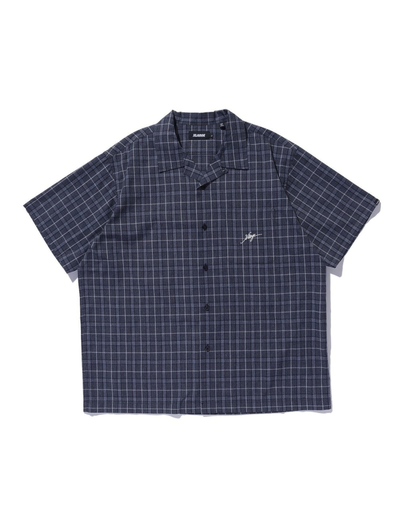 XLARGE MELANGE PLAID S/S SHIRT エクストララージ トップス プルオーバー・トップ 青色 赤銅色 黒いこと【貨物輸送無料】