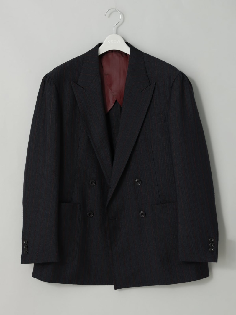 【SALE/30%OFF】SUIT SQUARE GOOVI ダブルブレストジャケット ウールモヘア カラーストライプ スーツ スクエア スーツ・フォーマル スーツジャケット ネイビー【RBA_E】【送料無料】| Fashion Men