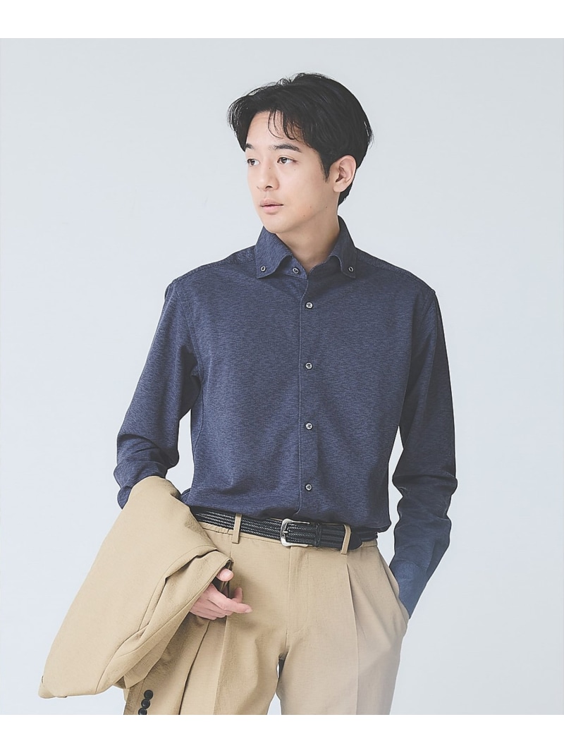 ABAHOUSE LASTWORD 【ON/OFF兼用】MESH JERSEY ボタンダウンシャツ / FLEX S アバハウス トップス シャツ・ブラウス グレー ブラック ホワイト【送料無料】