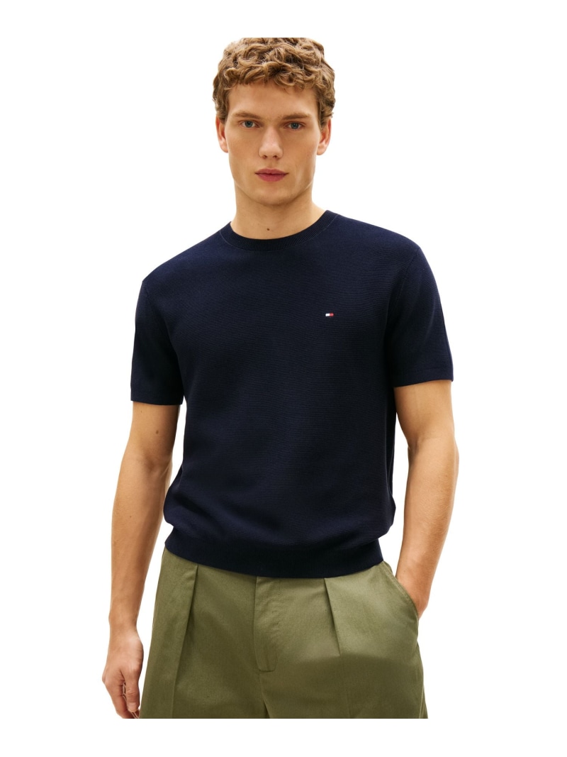 TOMMY HILFIGER クールタッチコットンニットプルオーバー トミーヒルフィガー トップス ニット ホワイト ネイビー【送料無料】
