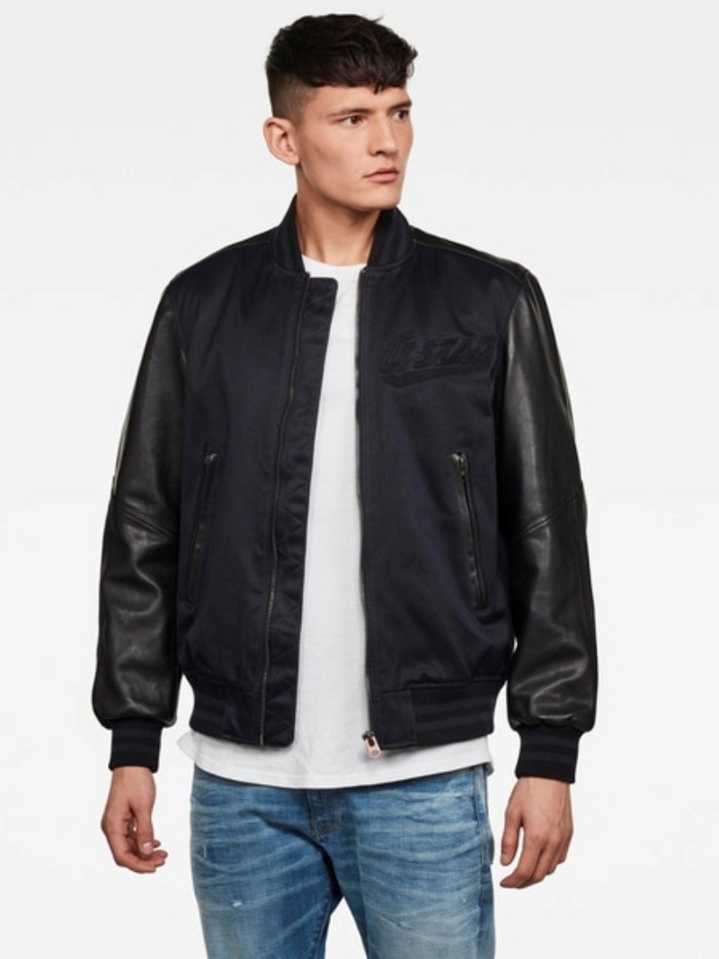 春夏新作 Bomber Pm Leather M Allox Raw G Star ジースターロゥ ネイビー 送料無料 スタジャン コート ジャケット Bk7857 Kalnica Eu
