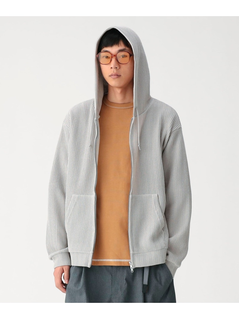 BEAMS BEAMS｜メッシュ ジップアップ フーディ【リラックスフィット】｜メンズ パーカー フーディー｜ポリエステル メッシュ原料品｜軽さ 速乾 縞模様調｜伸び伸びする填まる ゆったり｜春 夏 ビームス メン トップス スウェット・トレーナー 薄墨色【貨物輸送無料】