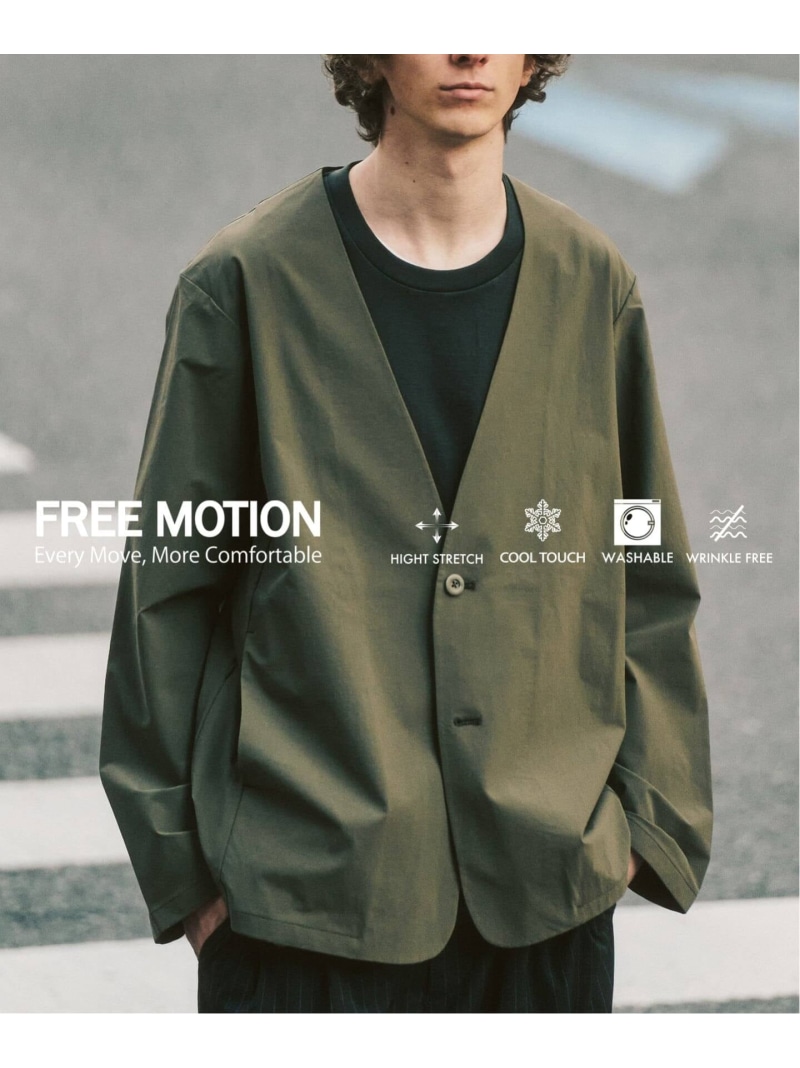 417 EDIFICE 【FREE MOTION】 カーディガンジャケット フォーワンセブン エディフィス ジャケット・アウター ノーカラージャケット ブラック ベージュ カーキグリーン【送料無料】