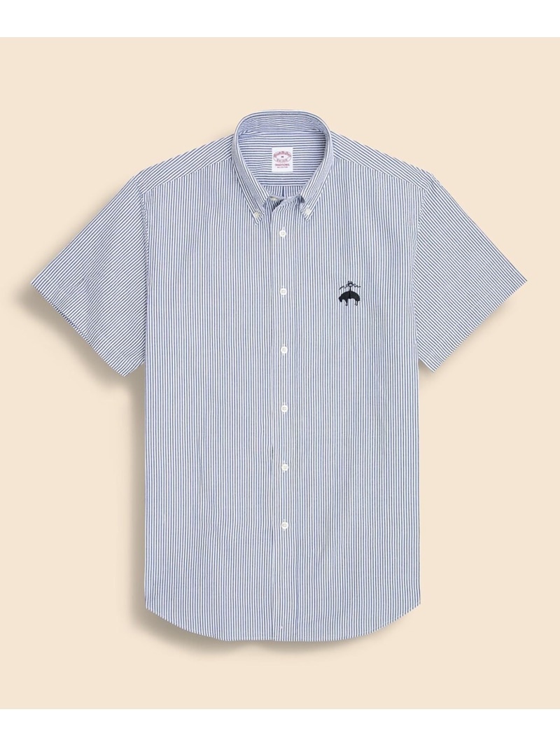 BROOKS BROTHERS ◆オンラインストア限定◆コットン ビッグGFロゴ シアサッカー ショートスリーブ カジュアルシャツ Traditional Fit ブルックス ブラザーズ トップス シャツ・ブラウス ブルー【送料無料】