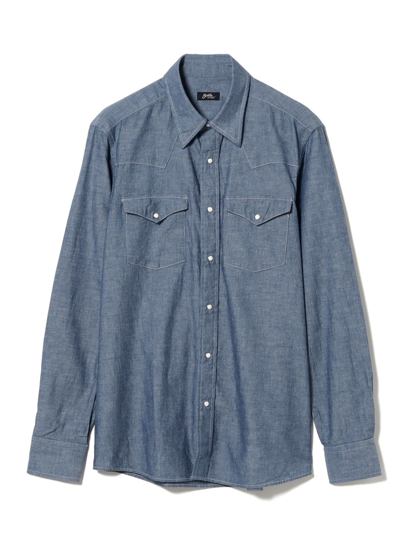 Brilla per il gusto コットン シャンブレー ウエスタンシャツ ビームス メン トップス シャツ・ブラウス ブルー【送料無料】｜ Fashion Men