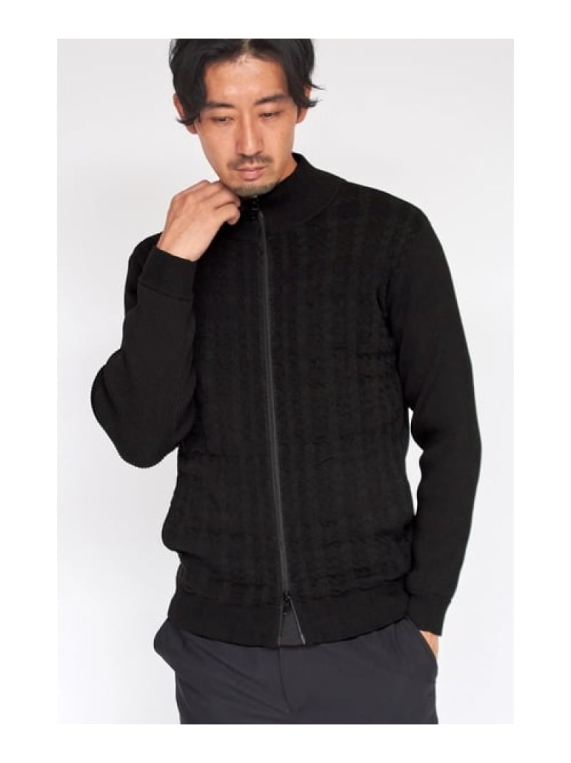HIGH STREET HIGH STREET∴フクレチェックスタンドZIP編み物 トルネードマート トップス 編み物 黒いこと 薄墨色 白いこと【貨物輸送無料】