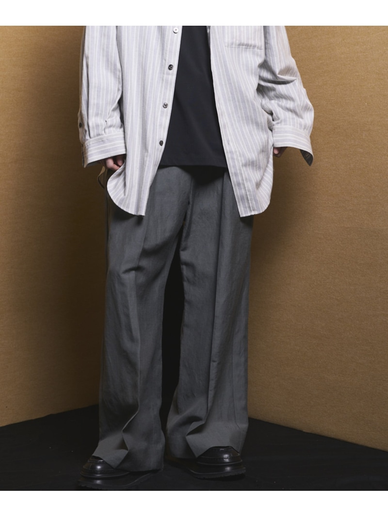 MAISON SPECIAL Washer Wool Linen Two-tuck Prime-Wide Slacks メゾンスペシャル パンツ スラックス・ドレスパンツ ブラック グレー【送料無料】