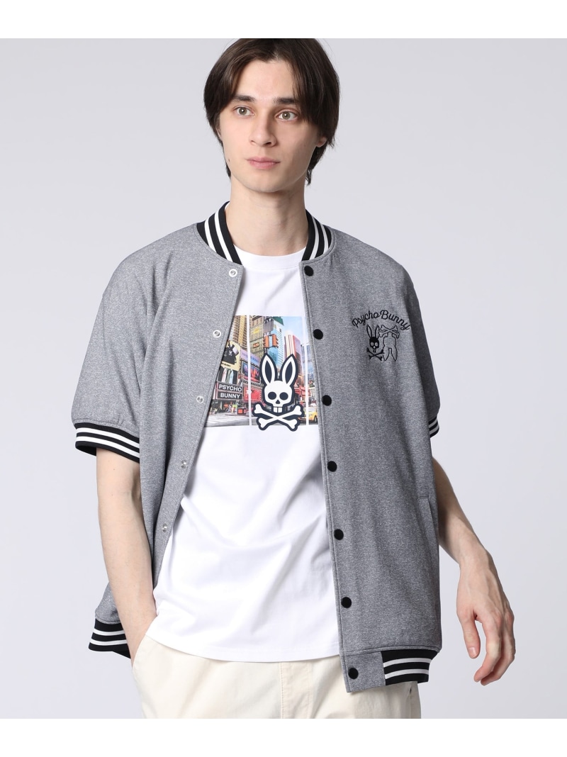 Psycho Bunny BUNNYグラフィック 半袖バーシティジャケット サイコバニー ジャケット・アウター その他のジャケット・アウター ブラック ベージュ【送料無料】