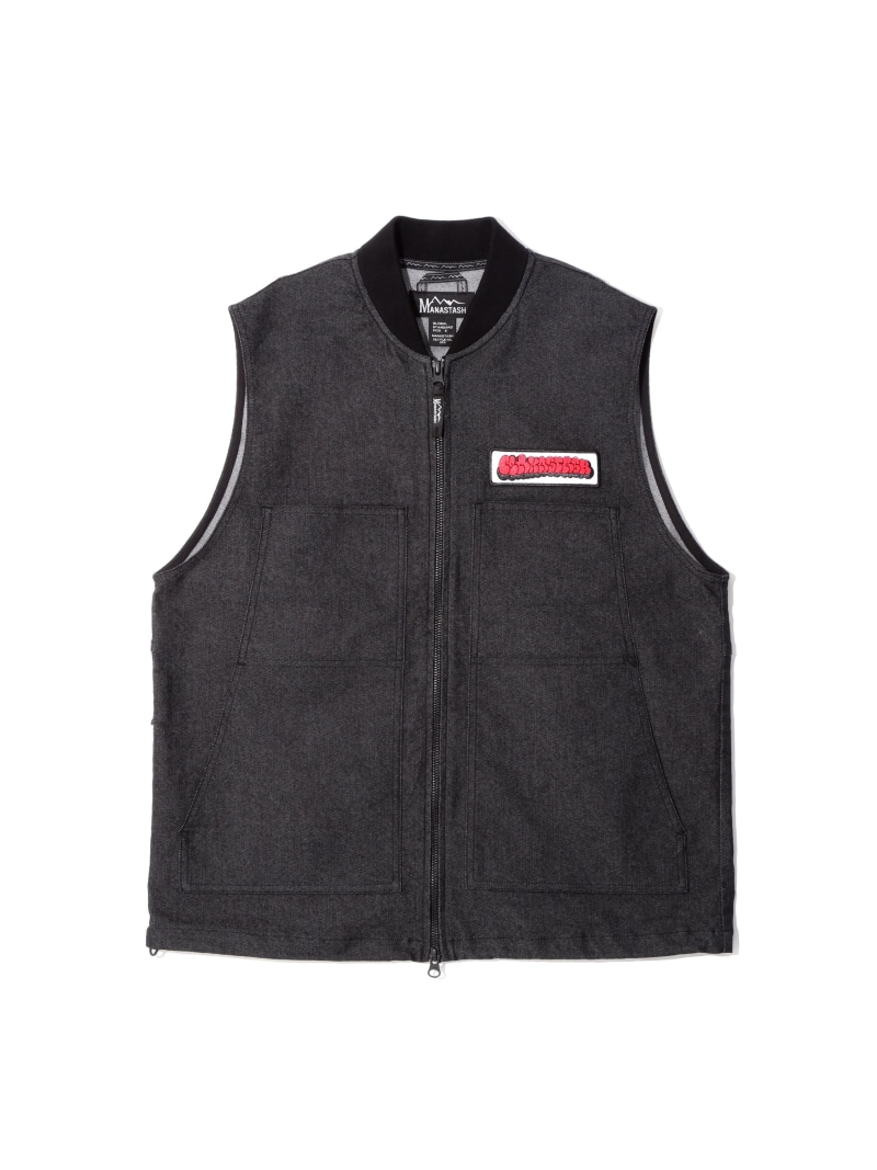 MANASTASH MANASTASH/マナスタッシュ/PATCHED LOGO WORK VEST マナスタッシュ トップス より良い・ジレ 青色 黒いこと【貨物輸送無料】 メンズファッション-トップス