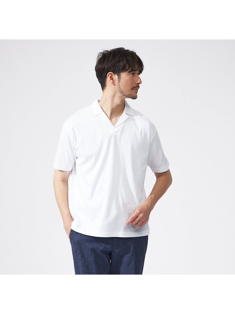 【SALE／30%OFF】ABAHOUSE LASTWORD 【コンパクトスーピマ】スムース スキッパー ポロシャツ アバハウス トップス ポロシャツ ホワイト ブラウン【RBA_E】【送料無料】