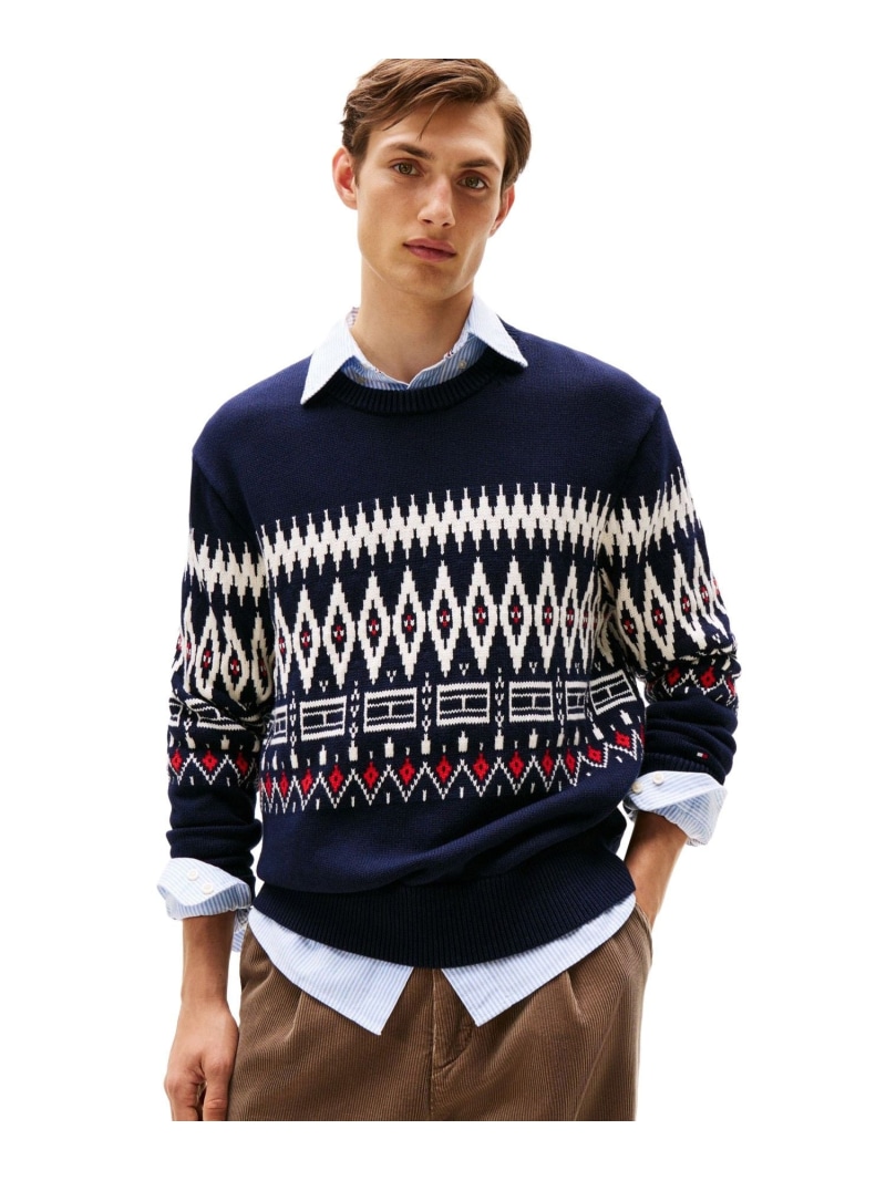 【SALE／40%OFF】TOMMY HILFIGER プレイスフェアアイルコットンクルーネックセーター トミーヒルフィガー トップス 編み物 黒いこと 緑であること【RBA_E】【貨物輸送無料】