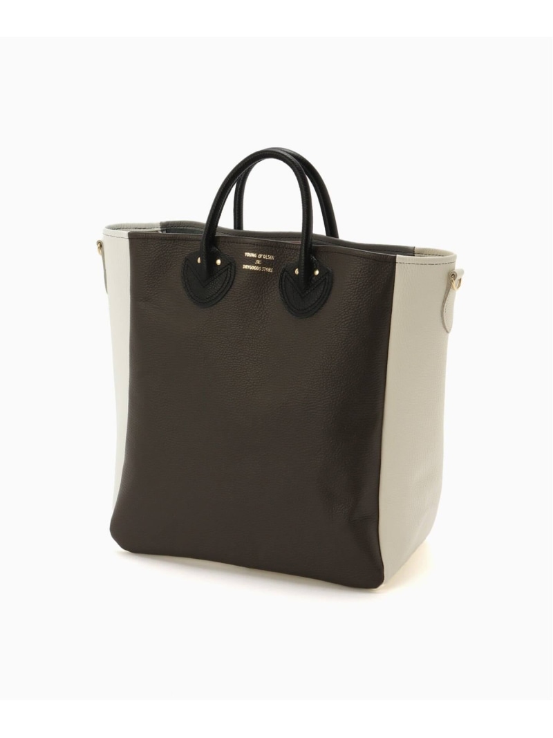 EDIFICE YOUNG \u0026 OLSEN 別注 Crazy Panel Leather Tote L エディフィス 御徒面子 トートバッグ 薄墨色【貨物輸送無料】