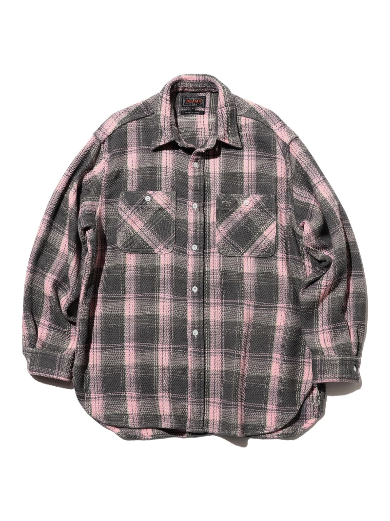 BEAMS PLUS WORK Waffle Plaid ビームス メン トップス シャツ・ブラウス グリーン ピンク【送料無料】