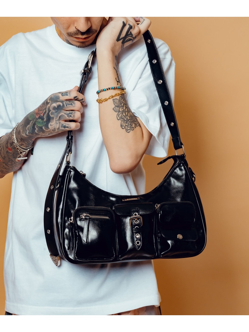 Subciety Faux leather half moon shoulder bag サブサエティ バッグ ショルダーバッグ ブラック【送料無料】