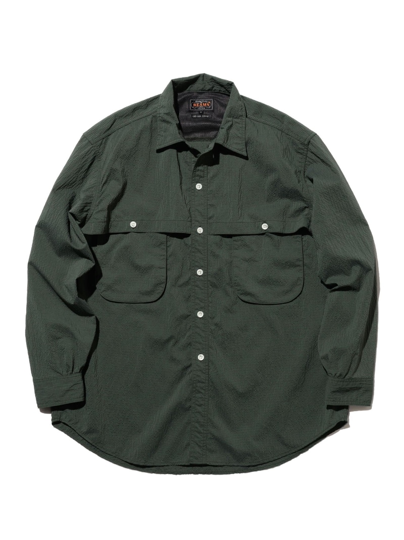 BEAMS PLUS Adventure Shirt IV Seersucker Gingham ビームス メン トップス シャツ・ブラウス グリーン ブルー【送料無料】