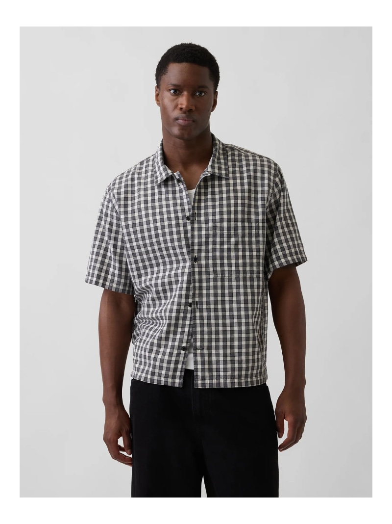 GAP (U)コットンリネン リラックスフィット ストレートヘムシャツ ギャップ トップス シャツ・ブラウス ブラック【送料無料】
