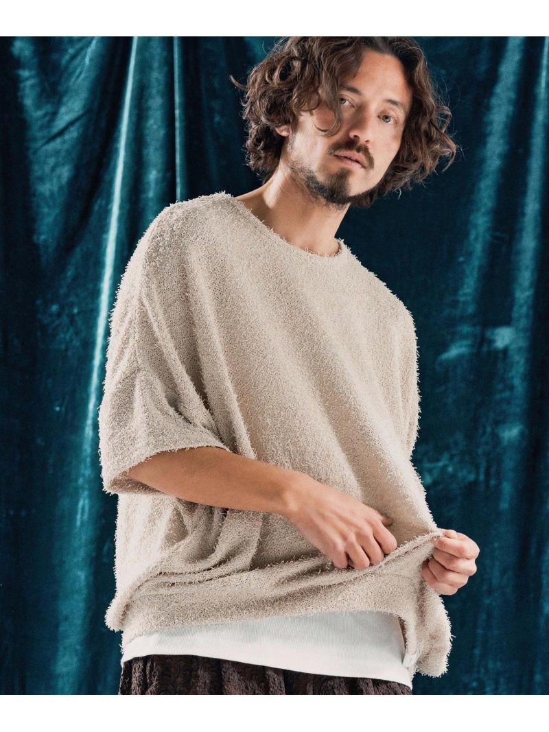 ANGENEHM mt9530-Feather texture oversized T-shirt プルオーバー カンビオ トップス カットソー・プルオーバー 黒いこと 薄墨色【貨物輸送無料】