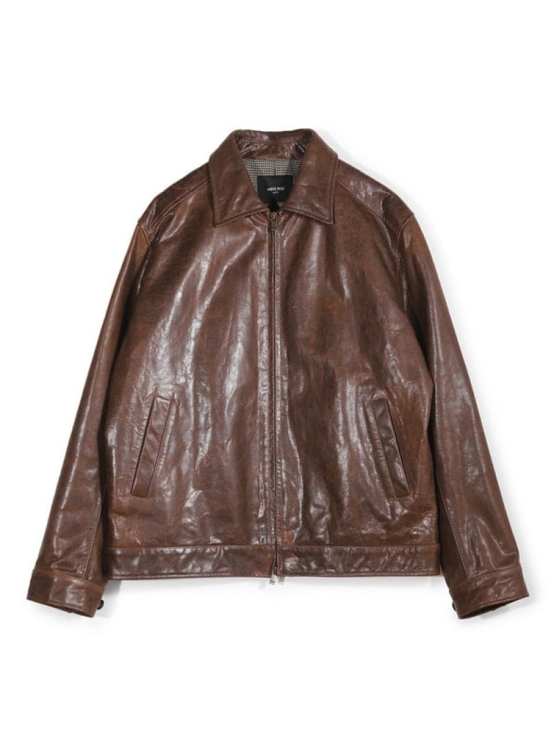 MEN'S BIGI ゴートレザー ライダースブルゾン メンズ ビギ ジャケット・アウター ライダースジャケット ブラウン ブラック【送料無料】