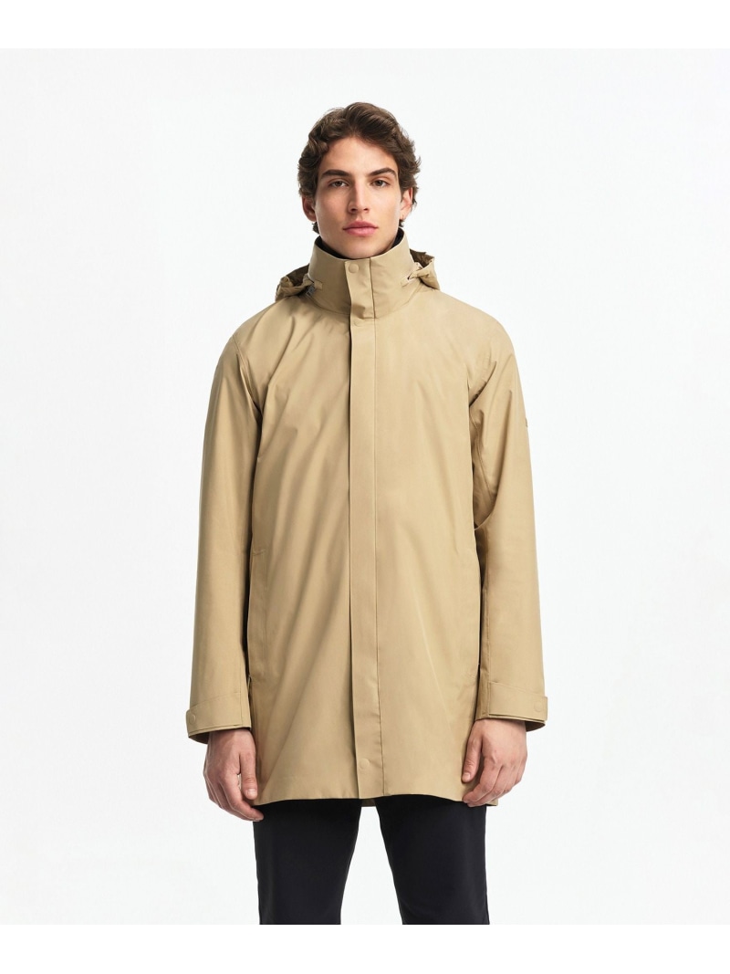 【SALE／30%OFF】AIGLE GORE\u003dTEX ゴアテックス 防風 防水 透湿 2レイヤーロングジャケット / フード収納可 エーグル ジャケット・アウター マウンテンパーカー ベージュ ブラック【RBA_E】【送料無料】