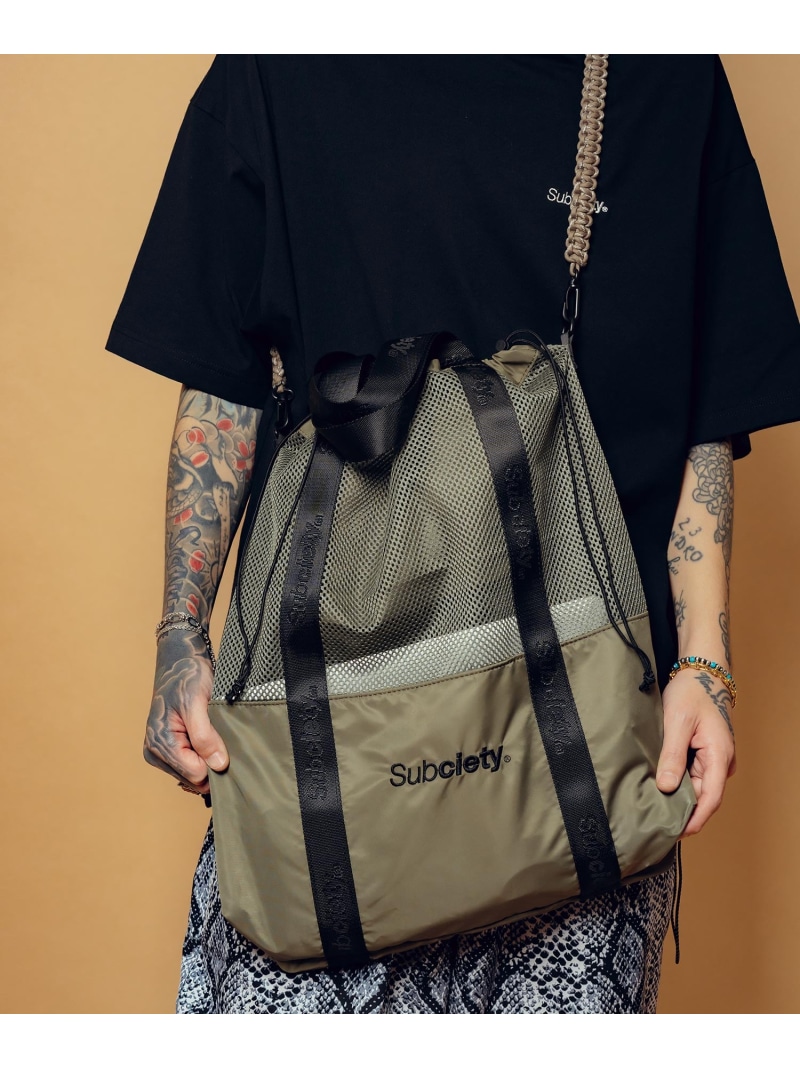 Subciety Mesh shoulder tote bag サブサエティ バッグ トートバッグ グリーン ブラック オレンジ【送料無料】