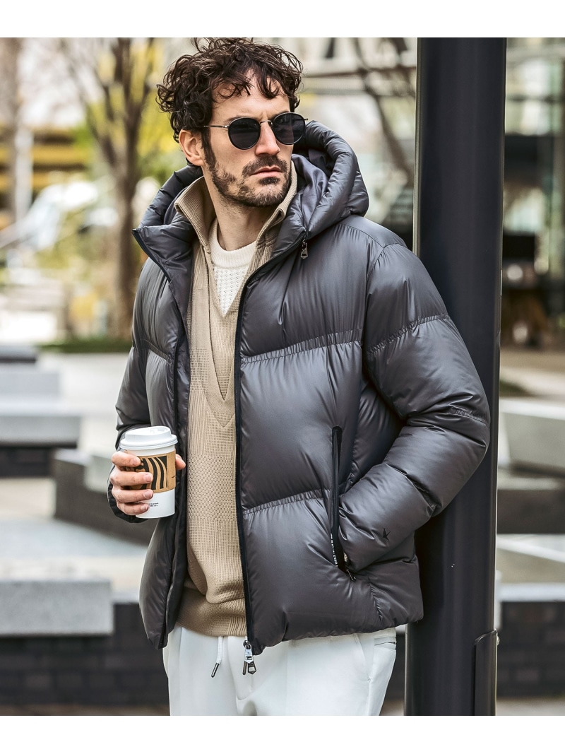 1PIU1UGUALE3 RELAX 1PIU1UGUALE3 RELAX DOWN JACKET シフォン ジャケット・アウター ダウンジャケット・ダウンベスト ブラック グレー【送料無料】| Fashion Men