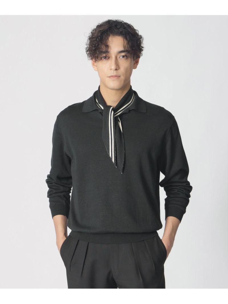 Paul Stuart 【COLLECTION LINE】シルクコットン/スキッパーニットポロシャツ ポール・スチュアート トップス ニット ホワイト ブラック【送料無料】