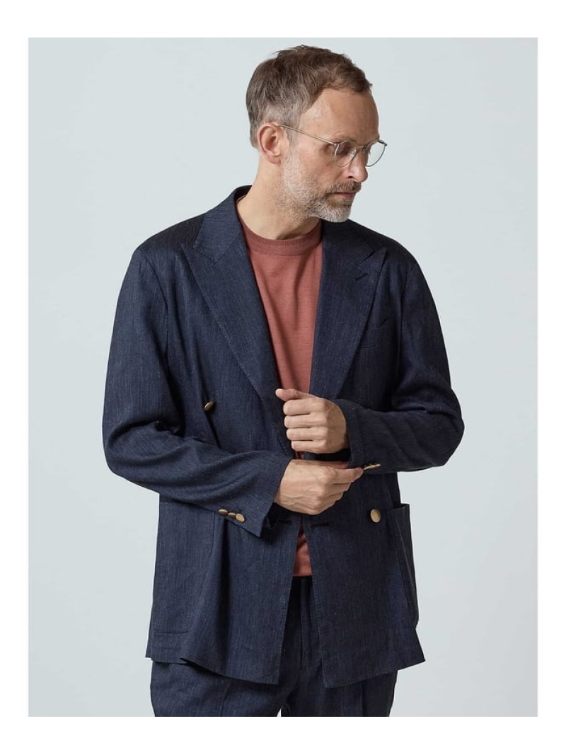 【SALE／50%OFF】Aquascutum MEN TEC.3 Linen Denim Double-Breasted Jacket アクアスキュータム ジャケット・アウター テーラードジャケット・ブレザー ネイビー【RBA_E】【送料無料】