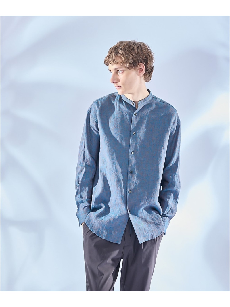 ABAHOUSE LASTWORD 【LUXE Linen Solaro】バンドカラー リネンシャツ アバハウス トップス シャツ・ブラウス ピンク ネイビー ホワイト ブルー【送料無料】