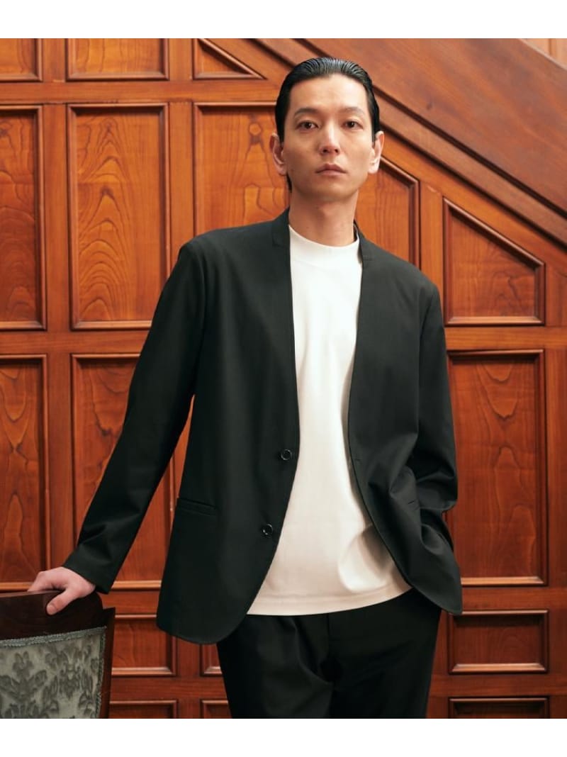 TAKEO KIKUCHI 【ON/OFF兼用】CARREMANファブリック ノーカラージャケット タケオキクチ ジャケット・アウター ノーカラージャケット ブラック【送料無料】