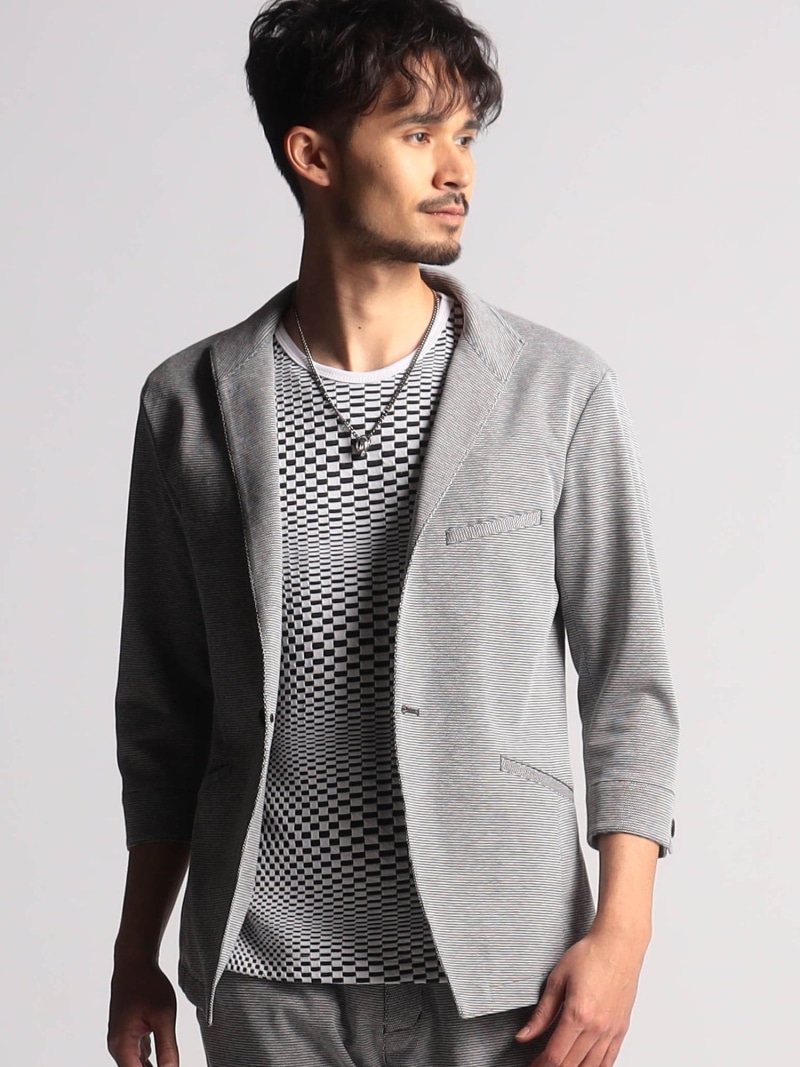 【SALE／50%OFF】NICOLE CLUB FOR MEN 7分袖イタリアンカラージャケット ニコル ジャケット・アウター その他のジャケット・アウター グレー ブルー【RBA_E】【送料無料】
