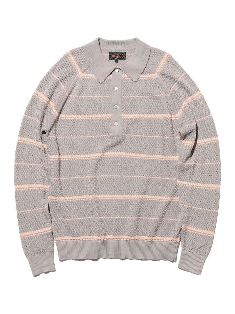 BEAMS PLUS Knit Polo Basket Weave Stripe ビームス メン トップス ポロシャツ グレー オレンジ【送料無料】 12,496円