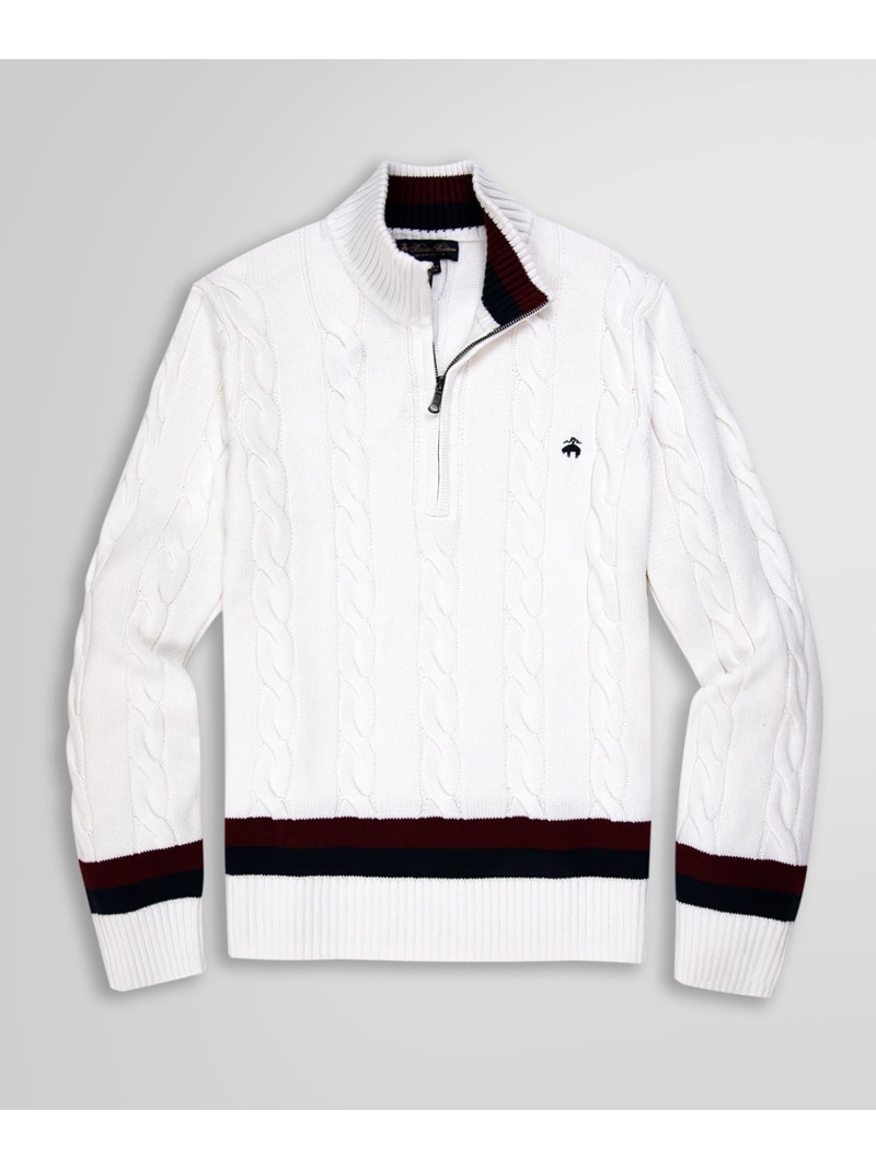 BROOKS BROTHERS スーピマコットン ケーブル ハーフジップ モックネック テニスセーター ブルックス ブラザーズ トップス ニット ホワイト【送料無料】