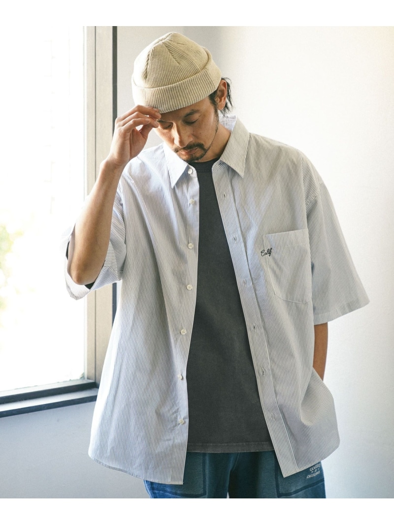 BAYFLOW ワンポイント刺繍ストライプ半袖シャツ ベイフロー トップス シャツ・ブラウス ホワイト【送料無料】