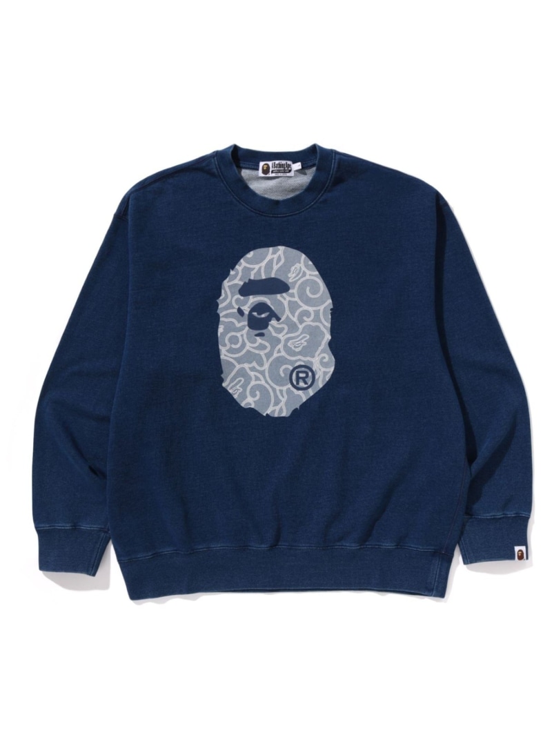 A BATHING APE (M)CLOUD CAMO APE HEAD RELAXED FIT CREWNECK SWEATSHIRT M ア ベイシング エイプ トップス スウェット・トレーナー ネイビー【送料無料】