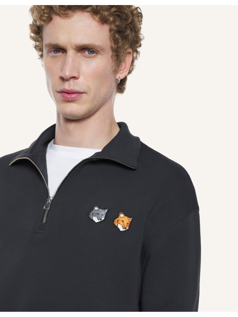 Maison Kitsune DOUBLE FOX HEAD HALF ZIP COMFORT SWEATSHIRT 棲み家 狐狸 トップス スウェット・トレーナー 薄墨色【貨物輸送無料】