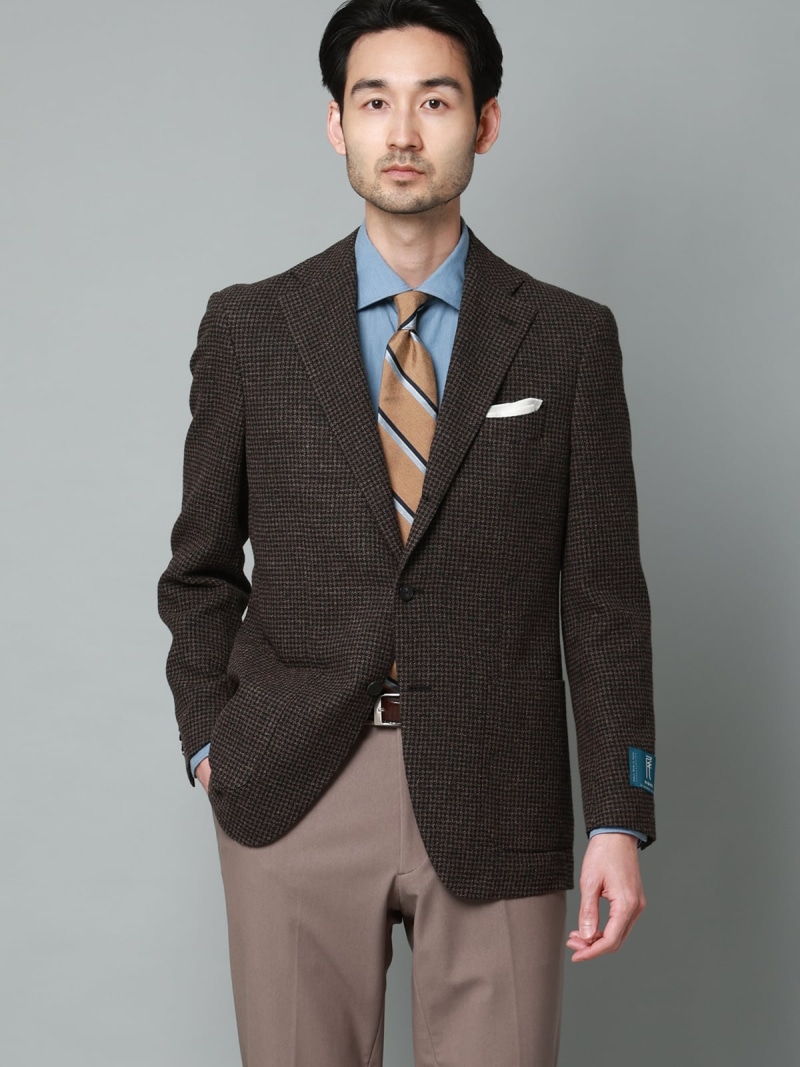 【SALE／30%OFF】SUIT SQUARE 上衣 尾州 綿織物毛糸 輪っかメッシュ ハウンドトゥース TR27 背広 真四角 ジャケット・アウター テーラードジャケット・ブレザー 赤銅色【RBA_E】【貨物輸送無料】