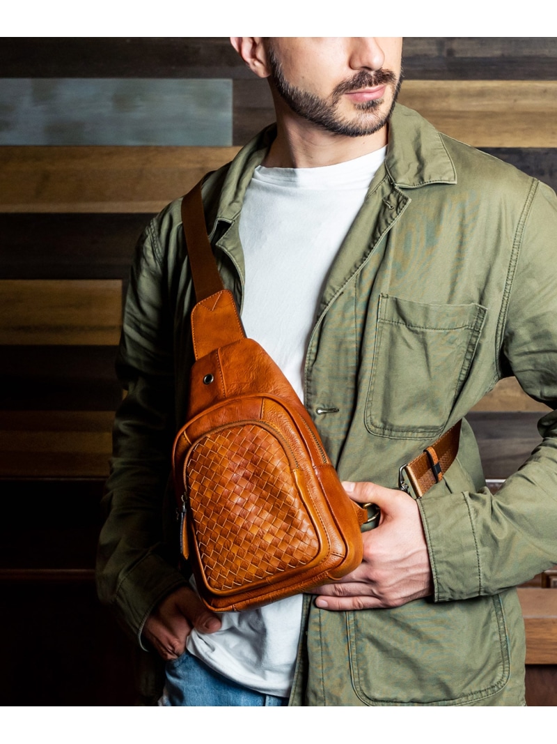 【SALE／35%OFF】aroco 【バングラデシュレザー】縦型メッシュボディバッグ ヴィータフェリーチェ バッグ ボディバッグ・ウエストポーチ ブラウン【RBA_E】【送料無料】