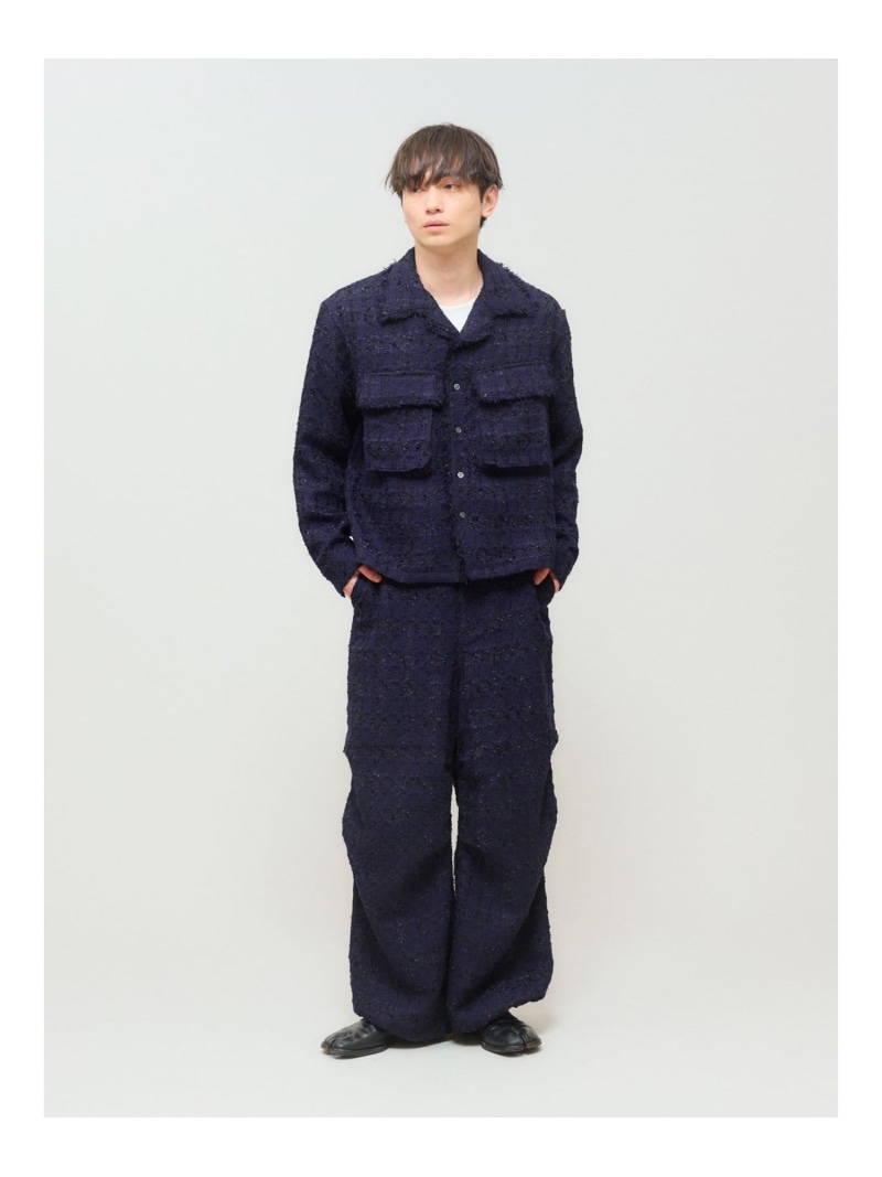 MIDIUMISOLID MIDIUMISOLID Men's ブライトツイードパラシュートパンツ マーコート パンツ その他のパンツ ネイビー ホワイト【送料無料】