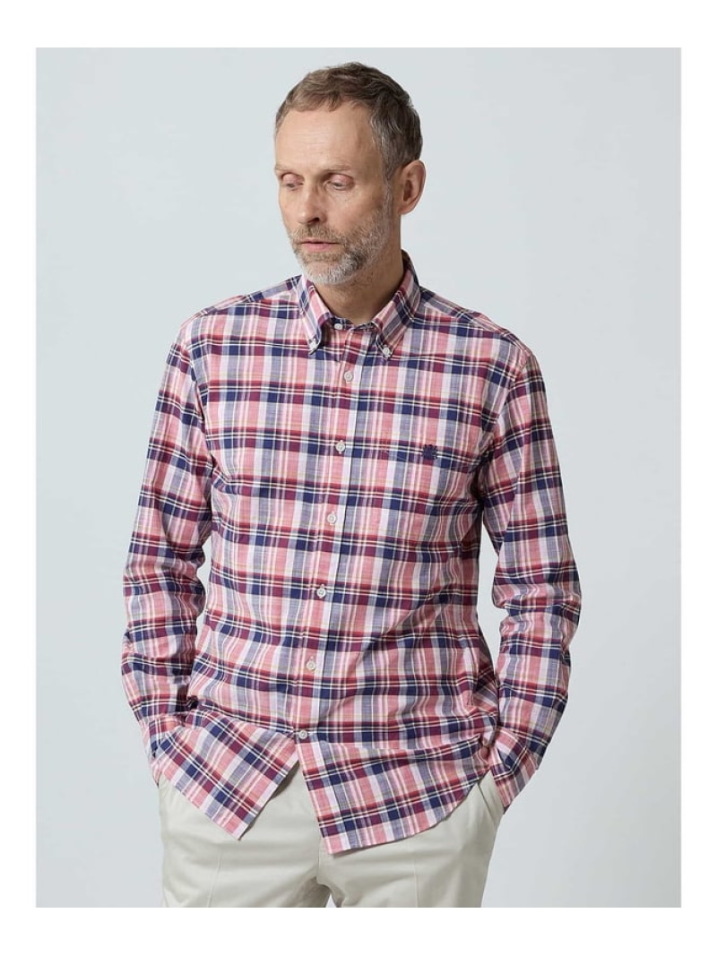 【SALE／50%OFF】Aquascutum MEN Coloured Check Shirt アクアスキュータム トップス プルオーバー・トップ 赤いこと【RBA_E】【貨物輸送無料】