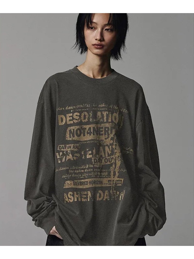 LHP NOT4NERD/ノットフォーナード/POSTER ASHEN DAWN PIGMENT L/S TEE エルエイチピー トップス カットソー・Tシャツ グレー ベージュ【送料無料】｜ Fashion Men