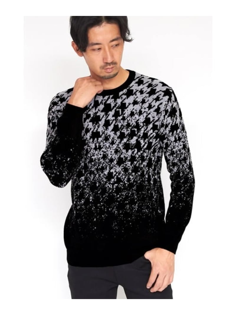 【SALE/40%OFF】HIGH STREET HIGH STREET∴グラデーション千鳥柄モールクルーネックニット トルネードマート トップス ニット ブラック グリーン グレー【RBA_E】【送料無料】| Fashion Men
