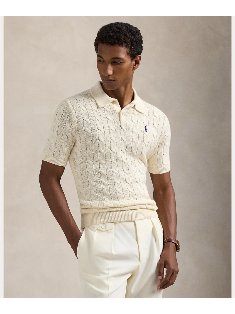 POLO RALPH LAUREN ケーブルニット コットン ポロカラー セーター ラルフローレン トップス ニット ベージュ【送料無料】