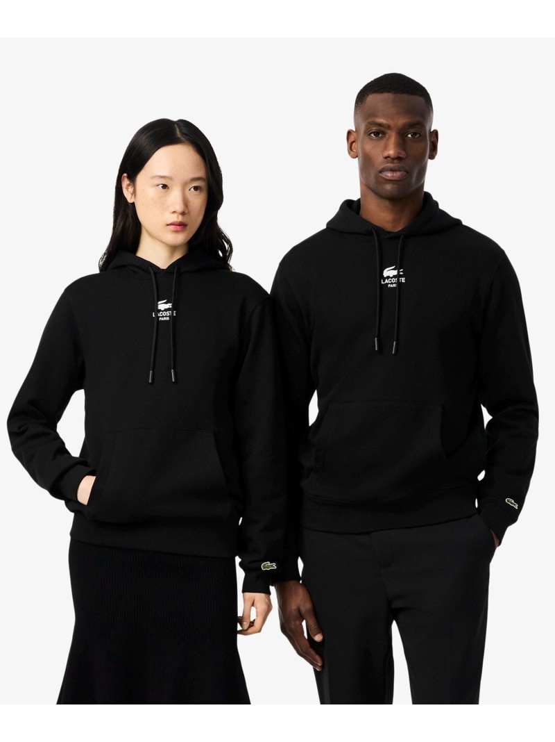 【SALE／30%OFF】LACOSTE 裏パイル地 バックプリントスウェットパーカー ラコステ トップス パーカー・フーディー ブラック グリーン【RBA_E】【送料無料】
